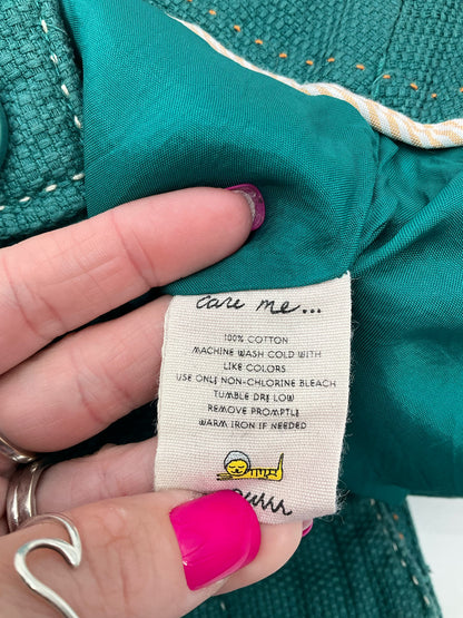 Green Button Front A-Line Cotton Skirt Size Medium