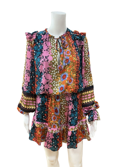 Ramy Brook Paris Floral Long Sleeve Smocked Mini Dress NWT Size Medium