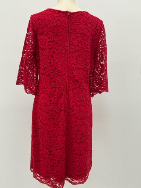 Ralph Lauren Red Floral Lace 3/4 Sleeve Sheath Dress Size 12 - ONLINE ONLY
