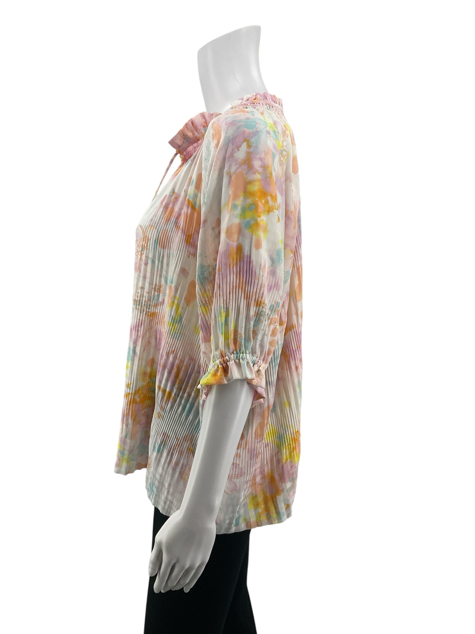 Current Air Watercolor Floral Pleated Peasant Blouse Size Medium