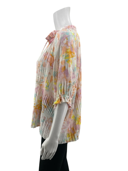 Current Air Watercolor Floral Pleated Peasant Blouse Size Medium