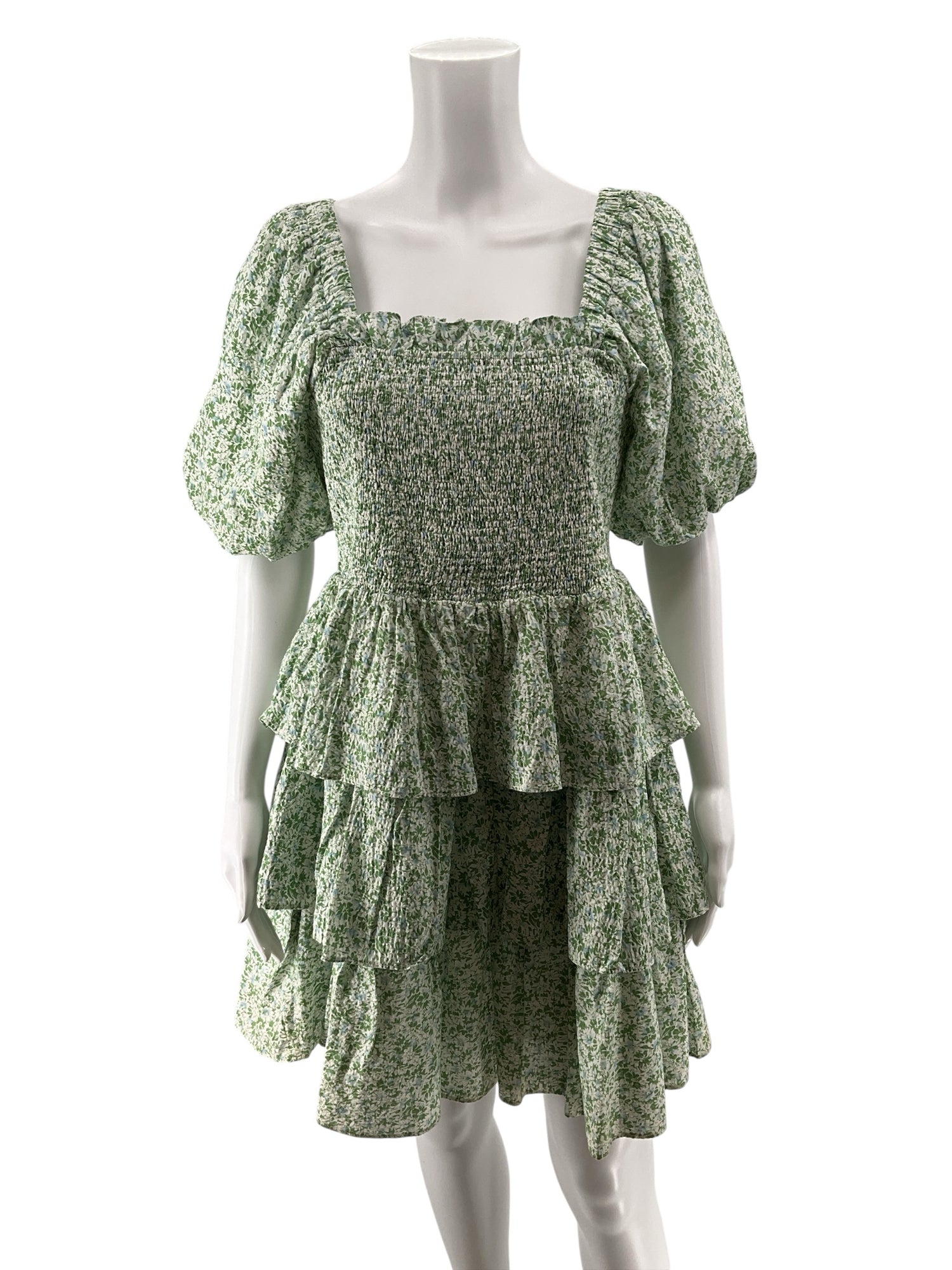 English Factory Floral Puff Sleeve Tiered Mini Dress Size Medium