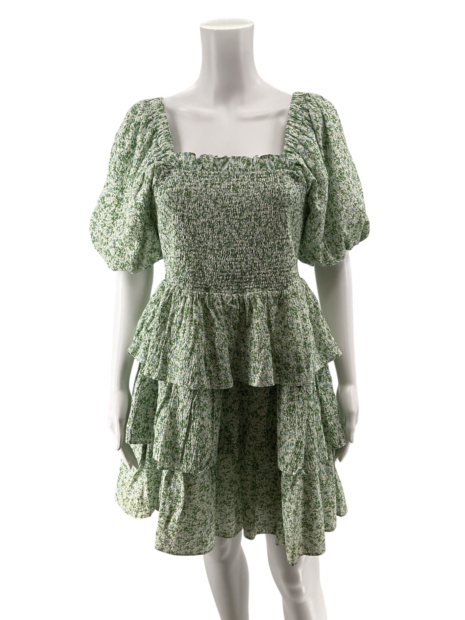 English Factory Floral Puff Sleeve Tiered Mini Dress Size Medium