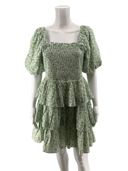 English Factory Floral Puff Sleeve Tiered Mini Dress Size Medium
