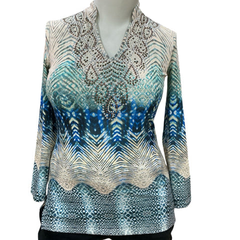 Cristina Gray/Blue Pre-Owned Ladies Top - Size Medium - Margaret’s Fine Consignment