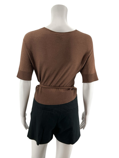 Theory Silk Cotton Blend Dolman Sleeve Wrap Top Brown Size Medium
