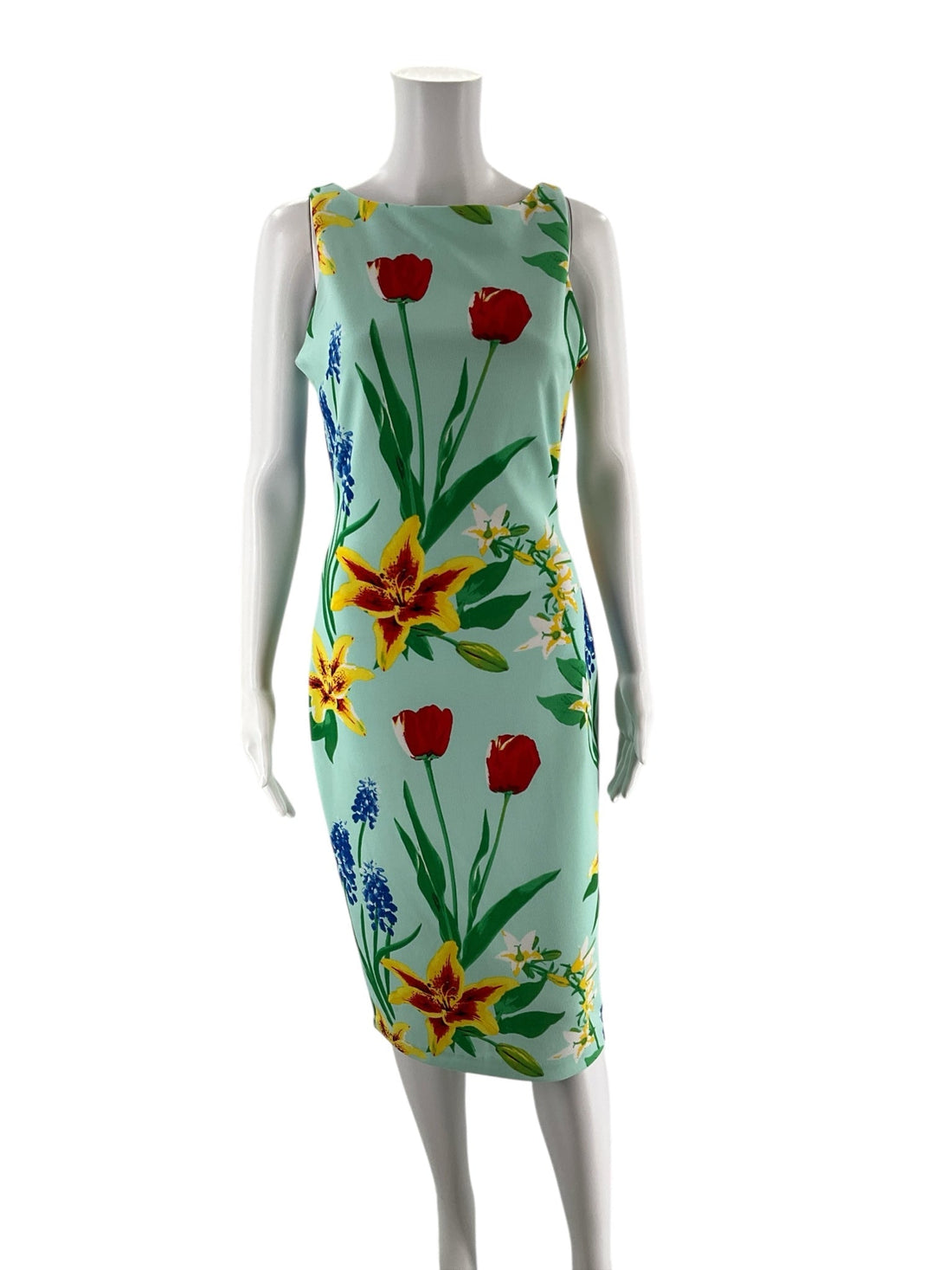 New York &amp; Co Aqua/Red/Yellow Floral Pre-Owned Ladies Dress - Size XS