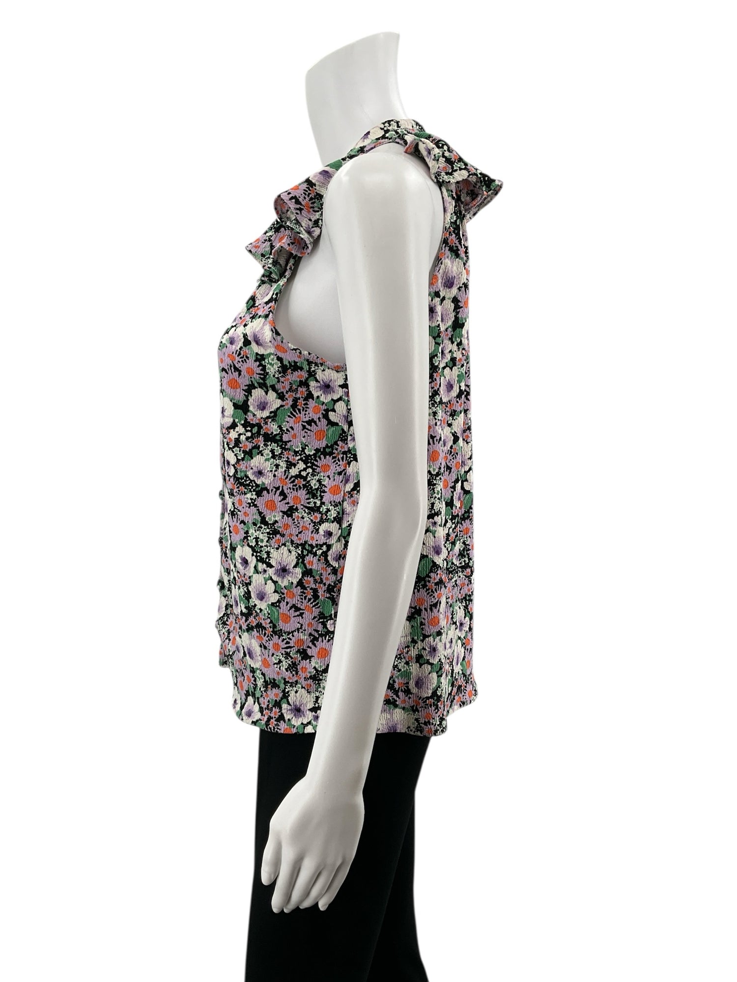 Anthropologie Maeve Starling Jacquard Floral Button-Front Ruffle Tank Top Medium - ONLINE ONLY