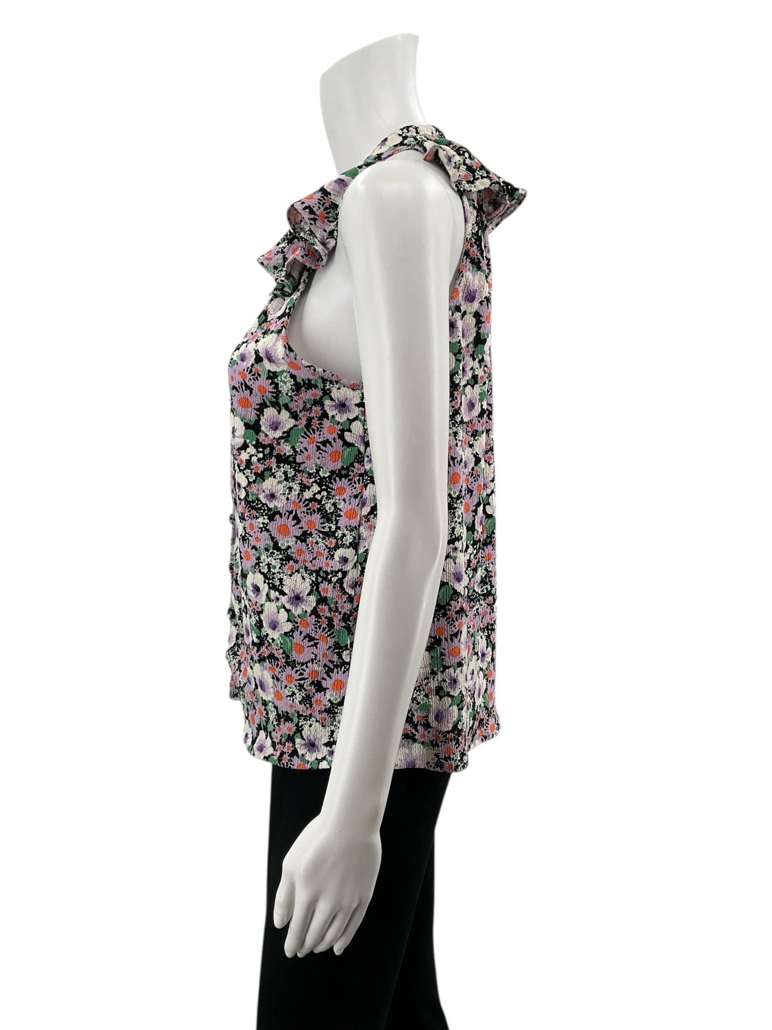 Anthropologie Maeve Starling Jacquard Floral Button-Front Ruffle Tank Top Medium - ONLINE ONLY