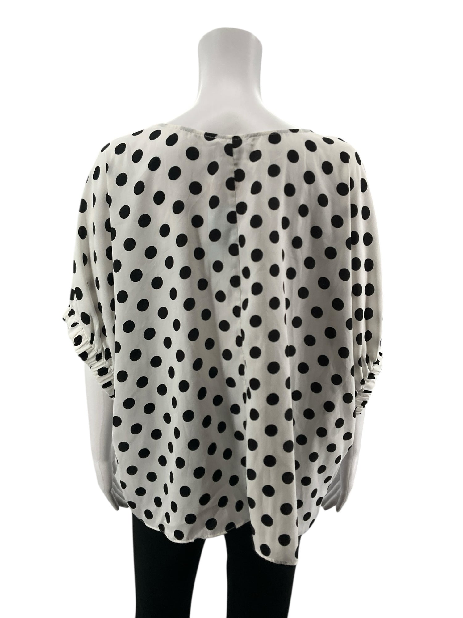 Soprano Polka Dot Ruched Sleeve Blouse White Black NWT Size Medium