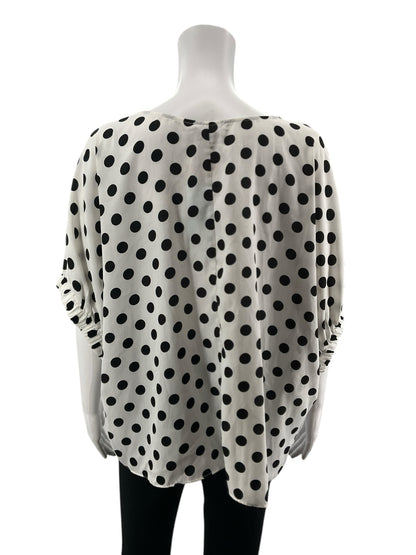 Soprano Polka Dot Ruched Sleeve Blouse White Black NWT Size Medium