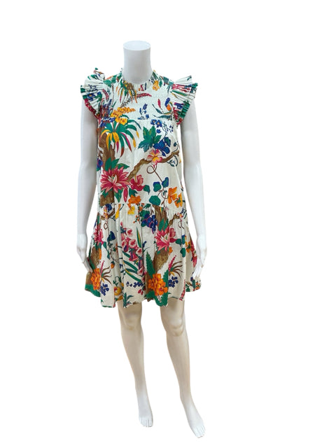 Love The Label Floral Smocked Ruffle Neck Mini Dress Size XS
