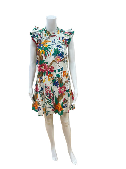 Love The Label Floral Smocked Ruffle Neck Mini Dress Size XS