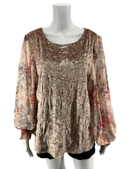 Meadow Rue Velvet &amp;amp; Sheer Floral Sleeve Blouse | Size Large - ONLINE ONLY