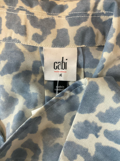 cabi blue/white Long Sleeve Tuxedo Blouse Blue Leopard Print Sheer Long Sleeve Top Size Medium - Size M