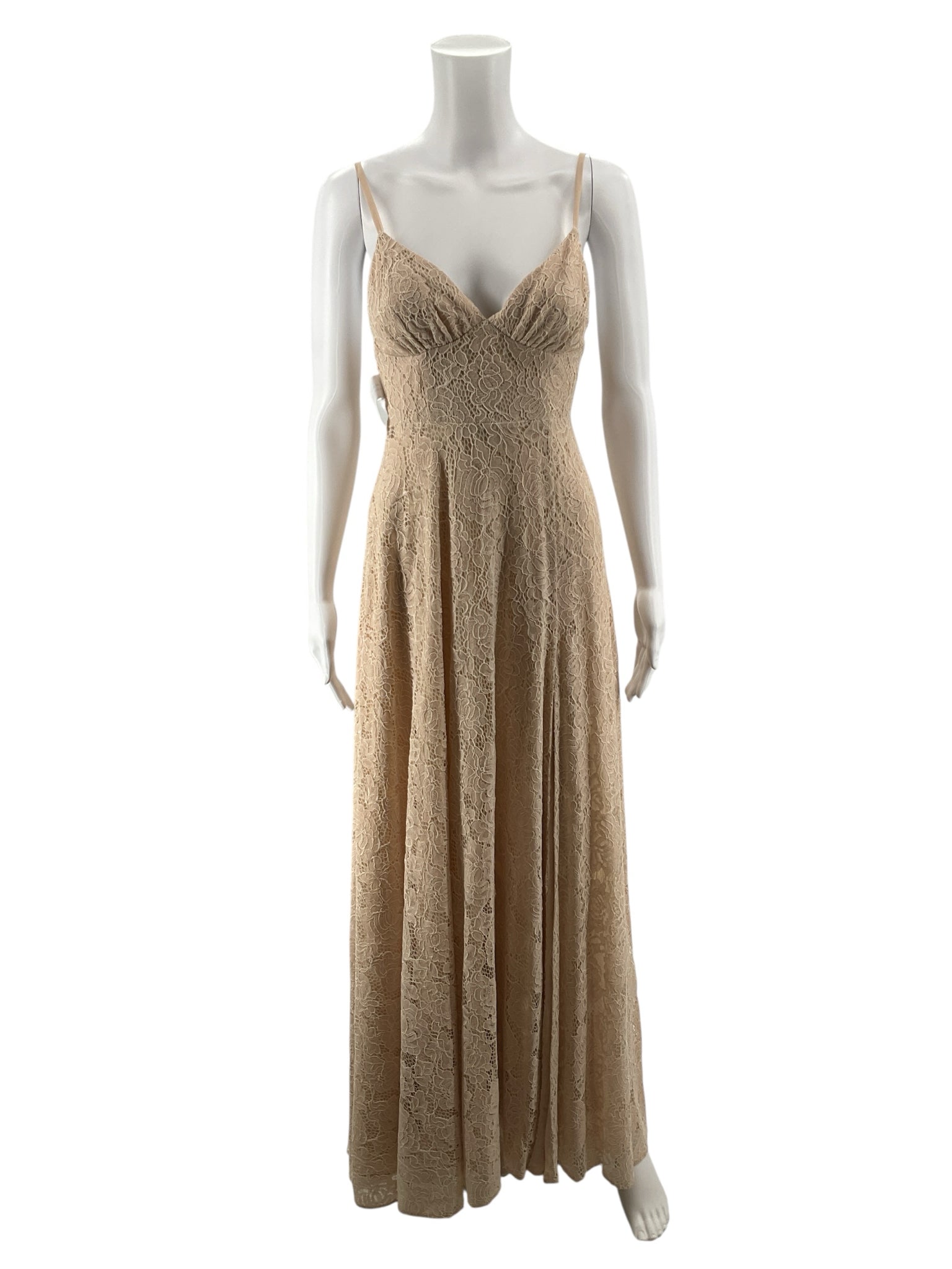 Fame and Partners x Anthropologie Nude Floral Lace Maxi Dress Gown | Size 2 NWT