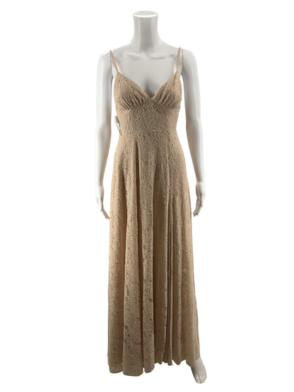 Fame and Partners x Anthropologie Nude Floral Lace Maxi Dress Gown | Size 2 NWT