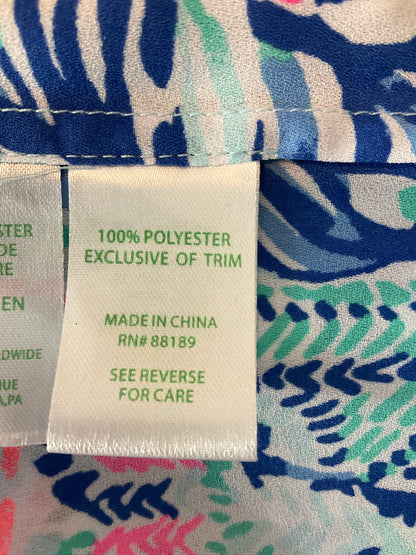 Lilly Pulitzer Tatum Tunic Top Multi Chin Chin Print V-Neck Tassel Blouse Size Large