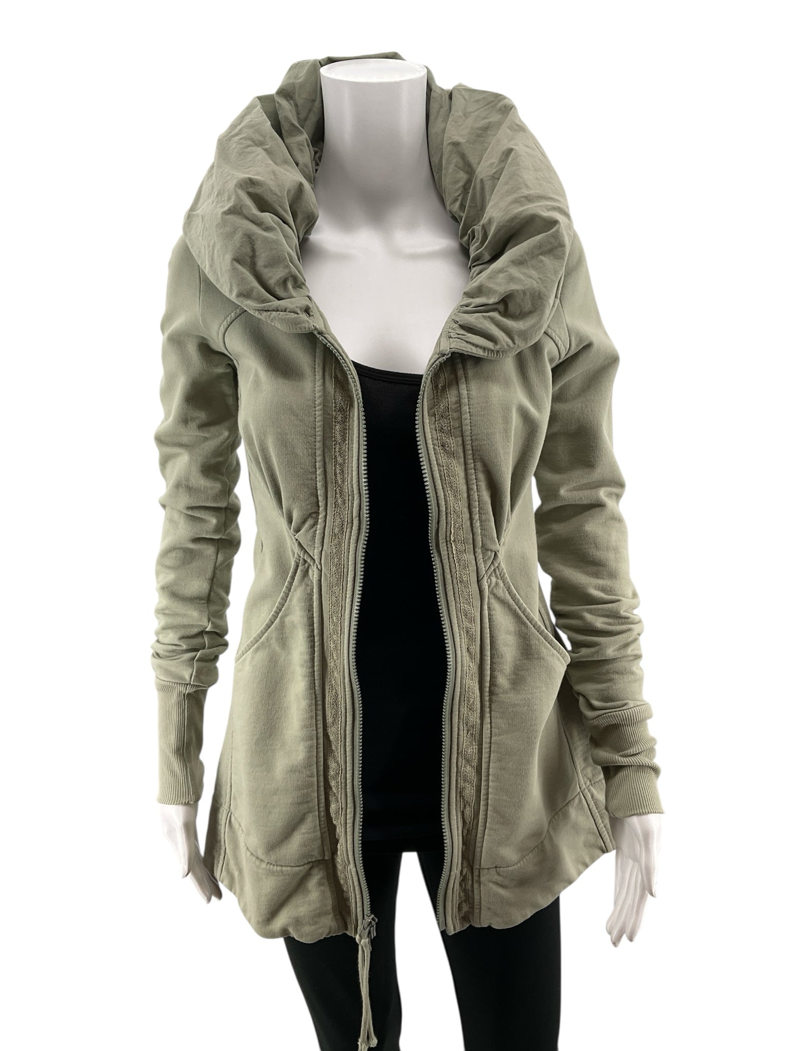 Prairie Underground Long Cloak Hoodie Jacket Organic Cotton Sage Green XS