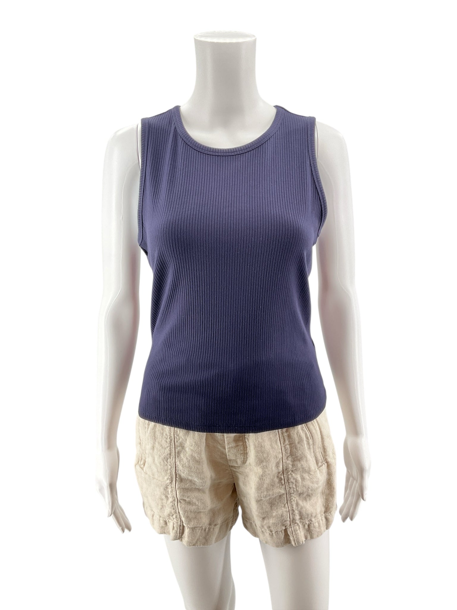And Now This Ribbed Crew Neck Tank Top Navy Blue Size M NWT