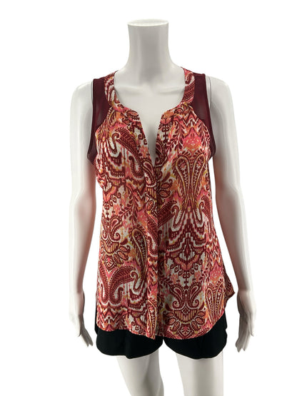 Sanctuary Kenji Paisley Swing Tank Top Womens Size Medium Maroon Ivory Sleeveless Boho - ONLINE ONLY