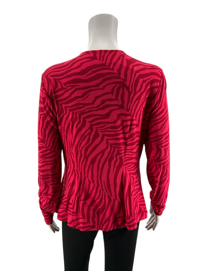 cabi Twist Front Top Medium Red Magenta Zebra Print V-Neck Long Sleeve Blouse