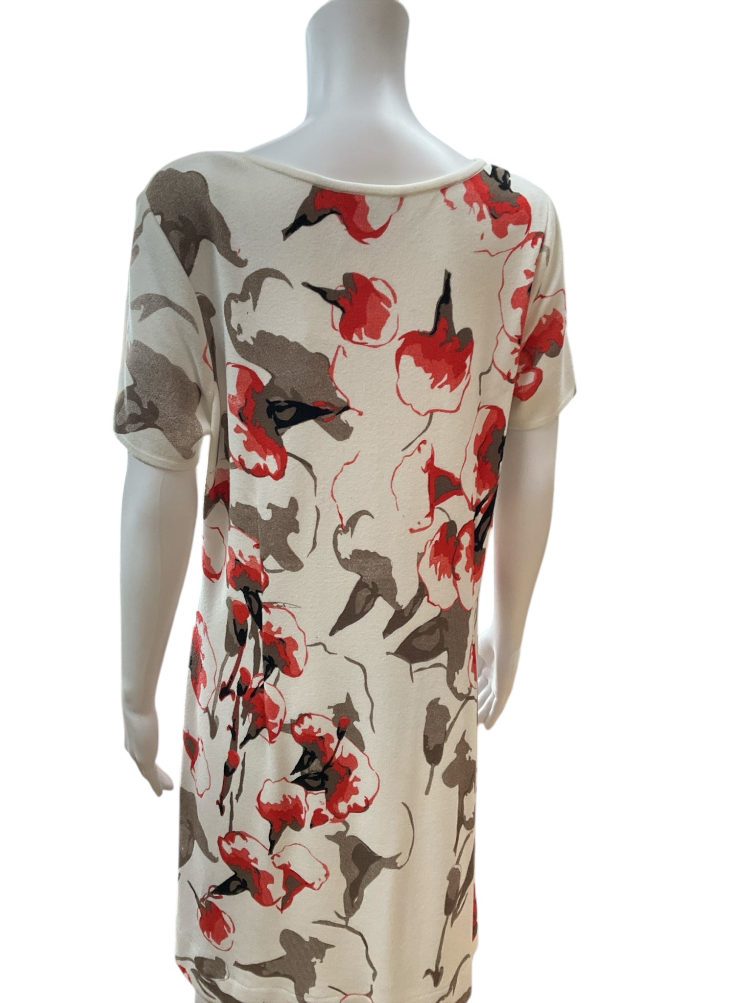 Misook White/Coral/Tan Floral Dress Size Medium - rear view