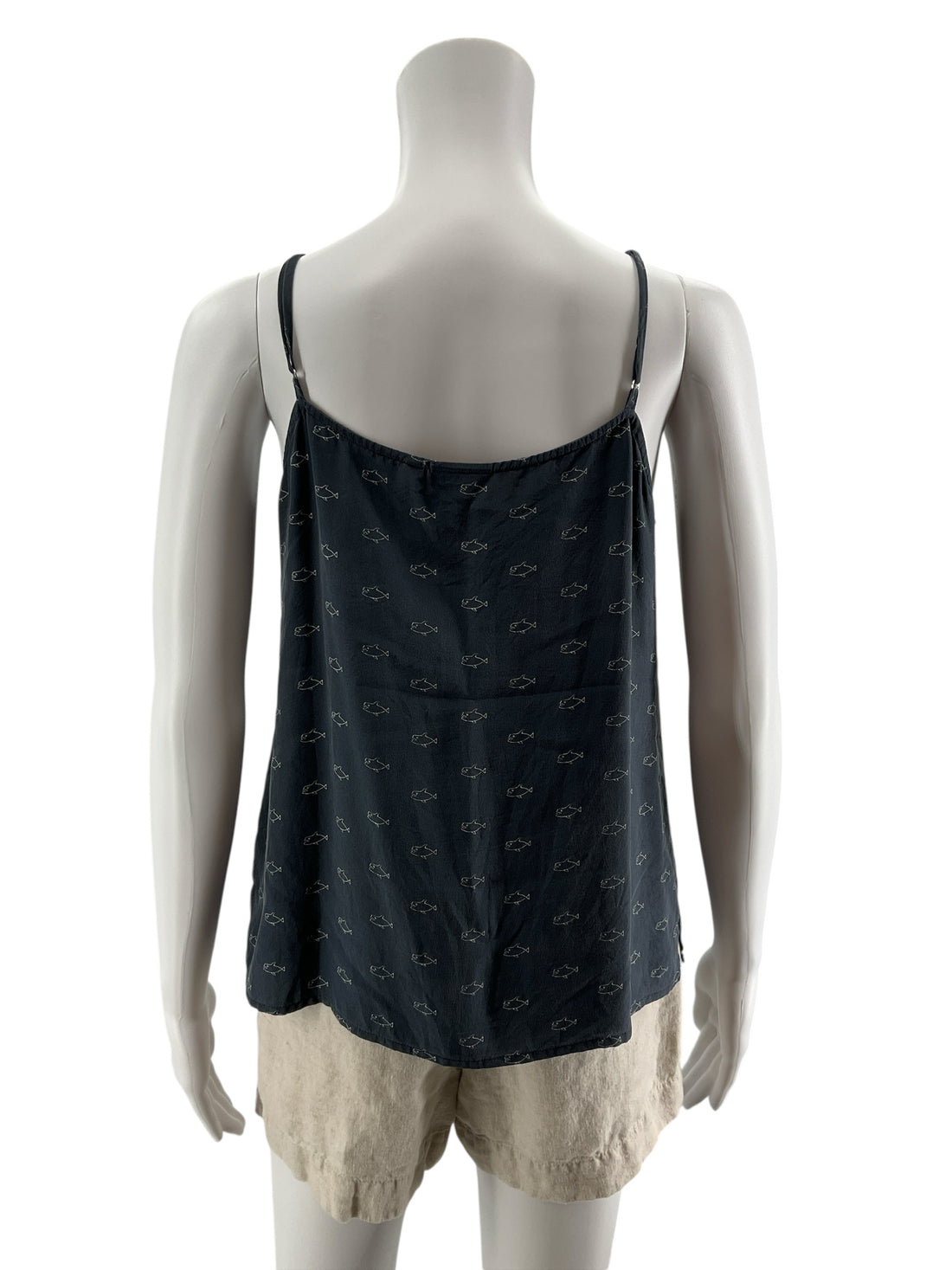 Adriano Goldschmied Sia Cami Silk Fish Print Navy Tank Top | Size Small