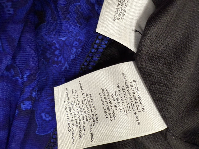 Anne Klein Blue &amp; Black Floral Short Sleeve Sheath Dress Size 14