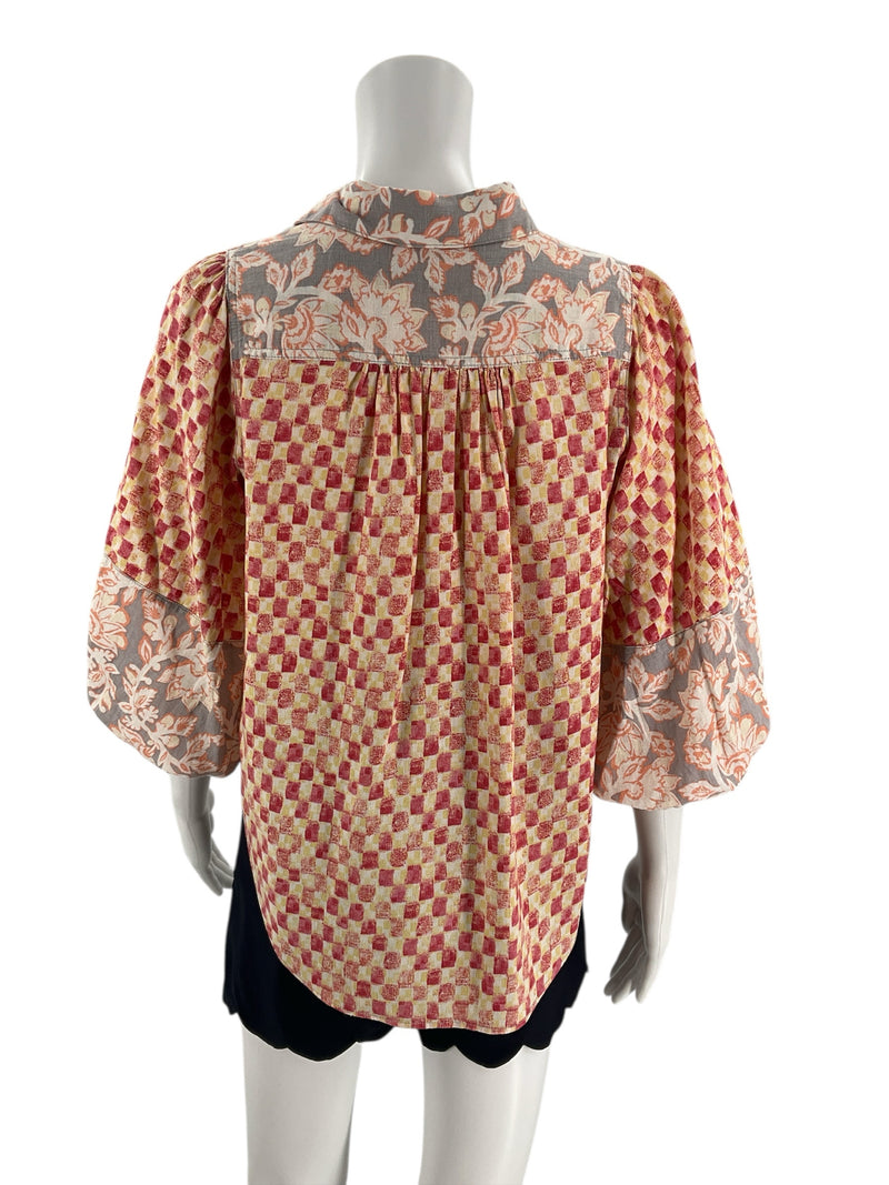 We The Free Orange/Gray/Red/Yellow Print Top- Size XS - Margaret’s Fine Consignment