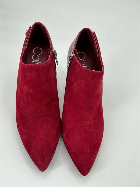 Calvin Klein Red Suede Booties Size 7.5 - front view