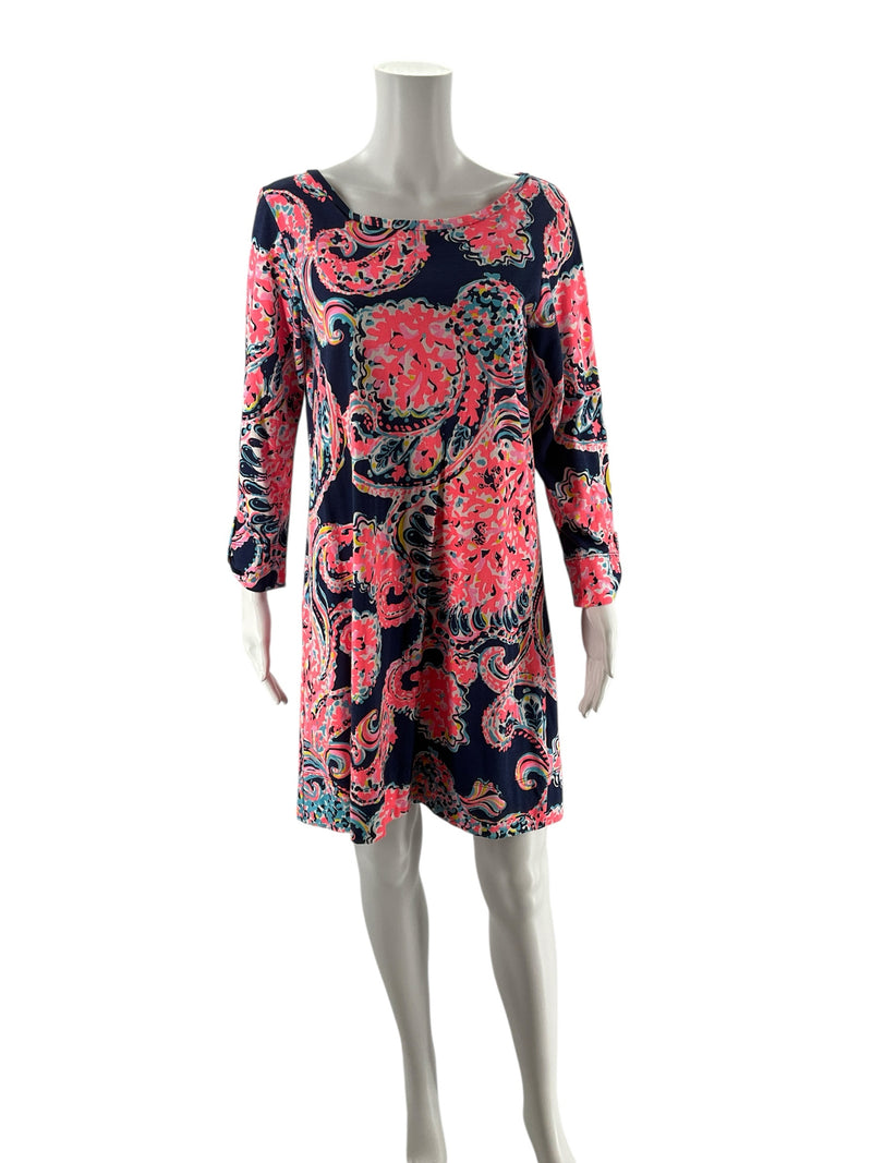 Lilly Pulitzer Pink/Navy/White Print Pre-Owned Ladies Dress - Size Medium