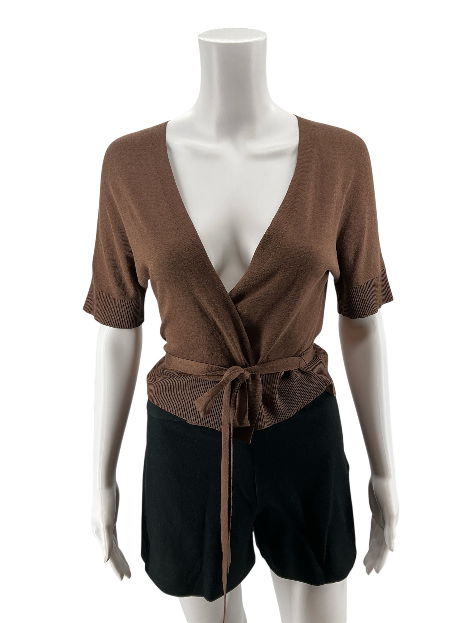 Theory Silk Cotton Blend Dolman Sleeve Wrap Top Brown Size Medium