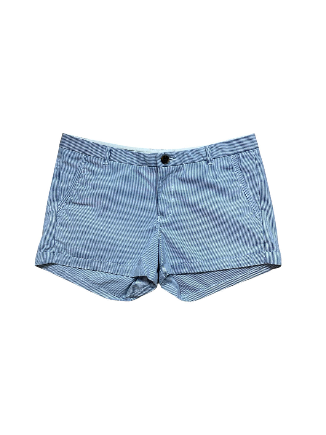 H&amp;M L.O.G.G. Pinstripe Cuffed Chino Shorts Mid Rise Blue White Size 8