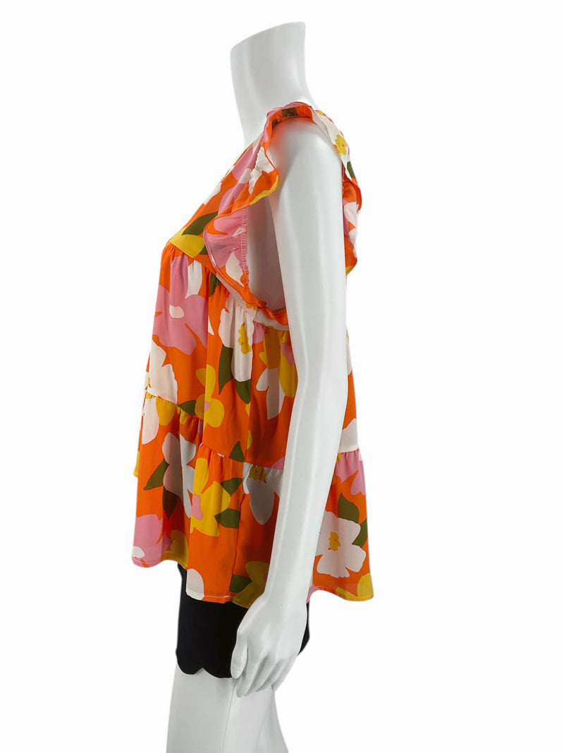 Emily Wonder Orange/Yellow Floral Pre-Owned Top - Size Small - Margaret’s Fine Consignment