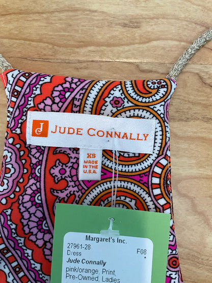 Jude Connally Tinsley Dress XS Pink Orange Paisley Print Braided Strap Mini