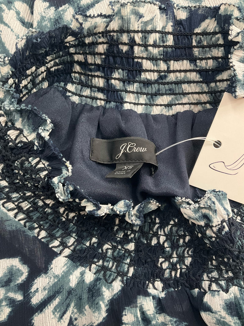 J Crew Navy/White Floral Pre-Owned Ladies Top - Size XS