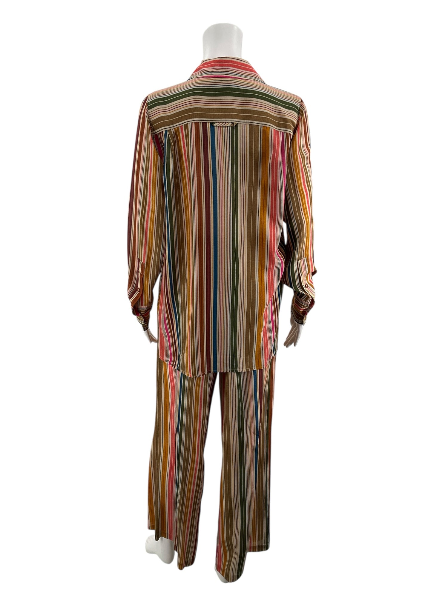 Johnny Was Vintage Multi-Stripe 100% Silk 2-Piece Pant Set | Size XS