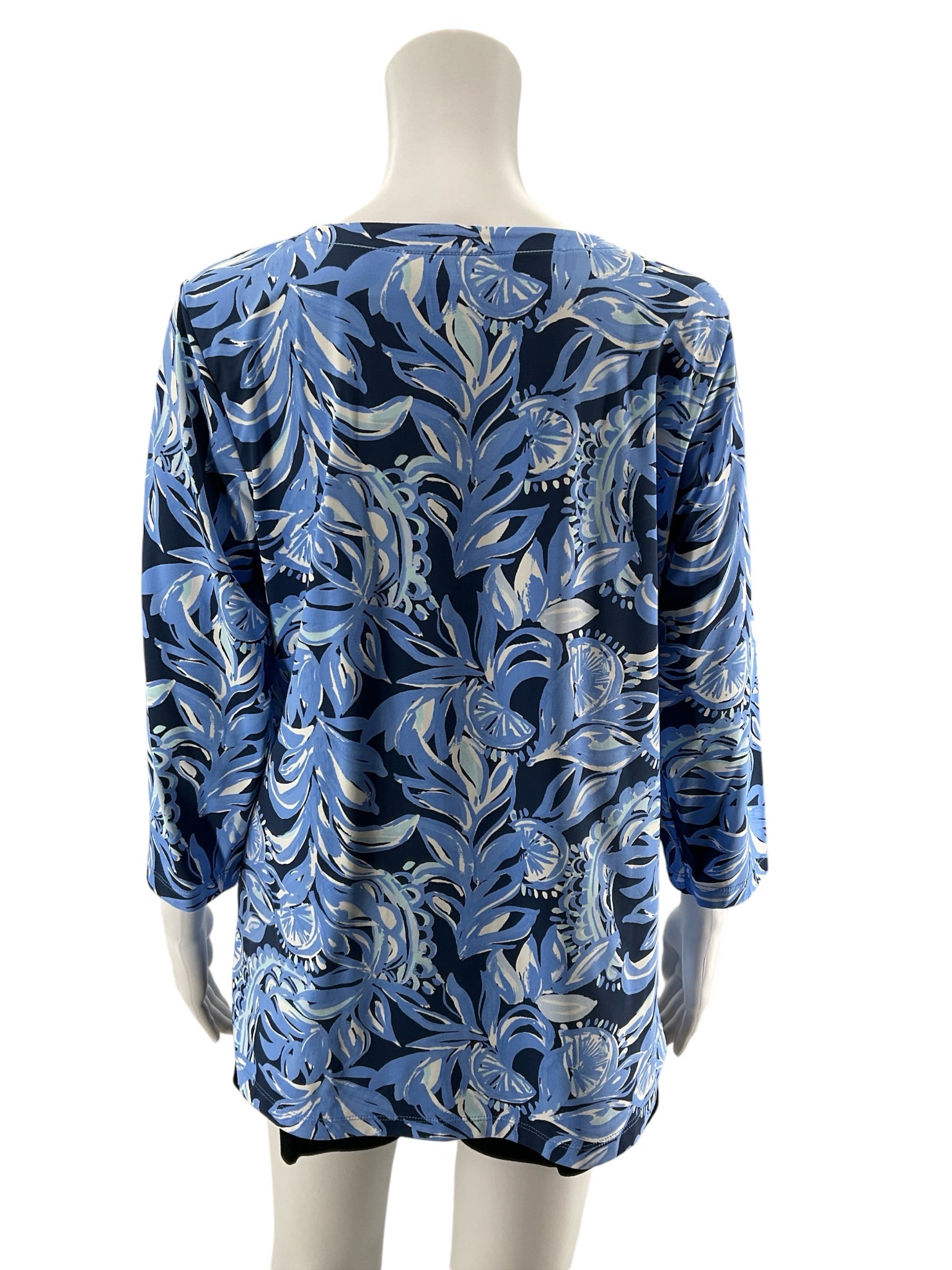 Lilly Pulitzer Willa Tunic Top Print V-Neck Blue Pink Pre-Owned Size L - Downstairs
