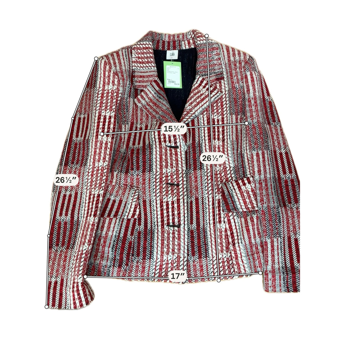 cabi Tuxedo Blazer Red Black White Stripe Boucle Jacket Size Large