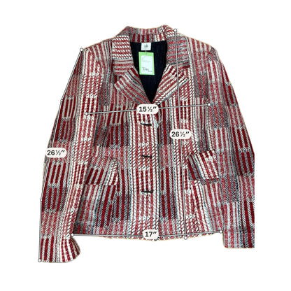 cabi Tuxedo Blazer Red Black White Stripe Boucle Jacket Size Large