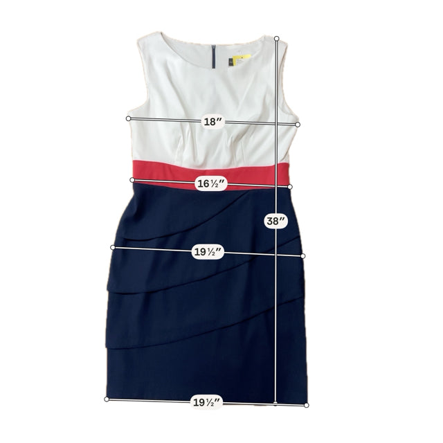 Connected Apparel white/pink/navy A-Line Tiered Colorblock Sheath Dress Navy Coral Ivory Size 12 - Size 12