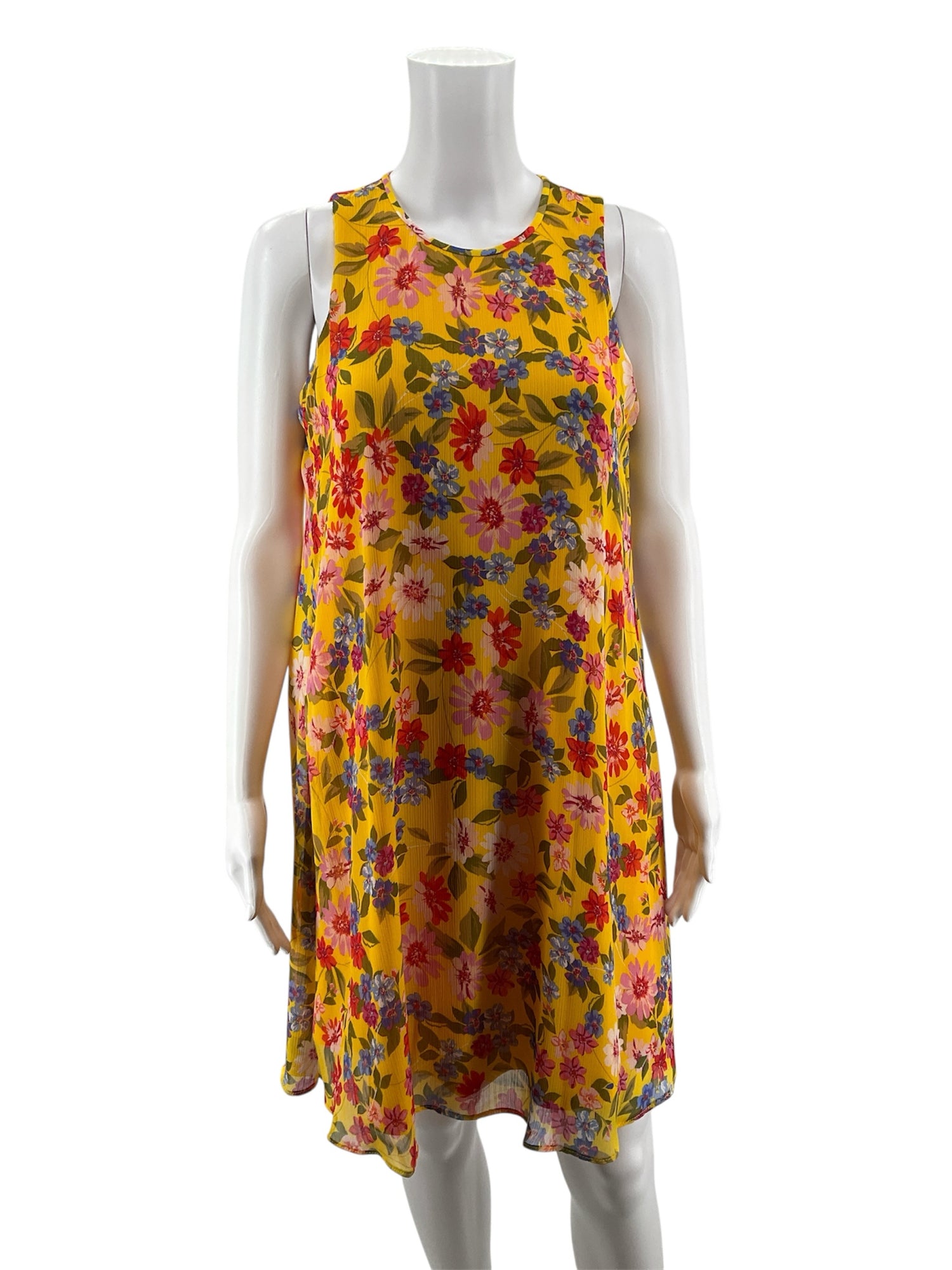 calvin klein yellow dress Floral Scuba Sheath NWT BF35 Color:Sunburst Orange tank sleeves Janae Maxi Dress –