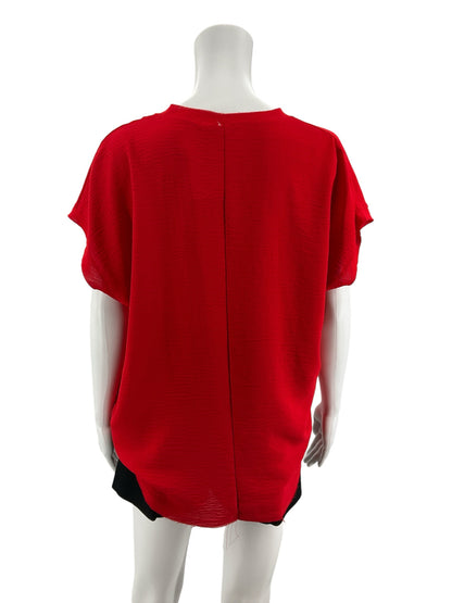 Jodifl Red V-Neck Raw Hem High-Low Tunic Top Size Small