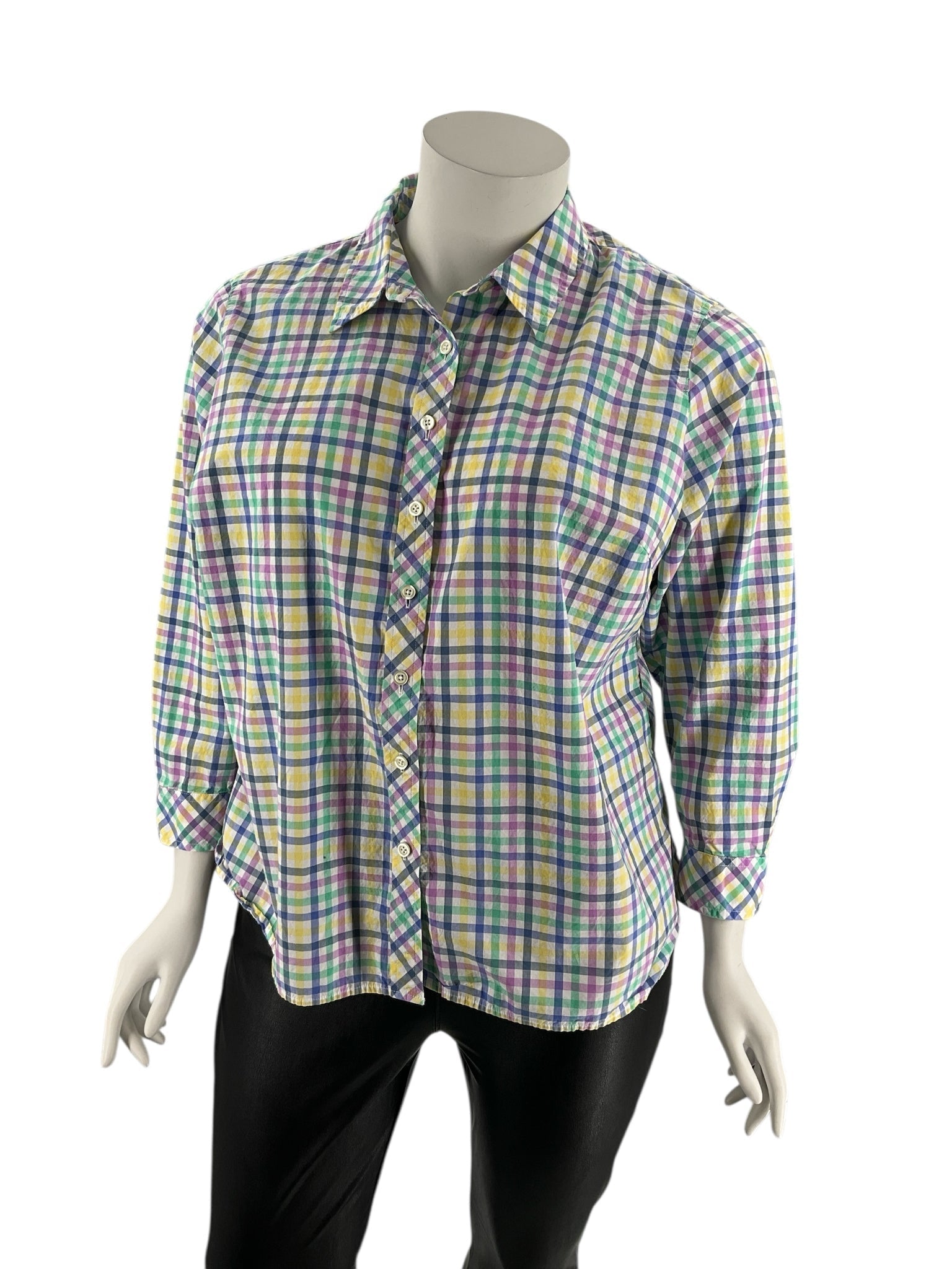 Talbots White/Blue/Green/Pink Checkered Ladies Casual Top -  Size 3X Petite