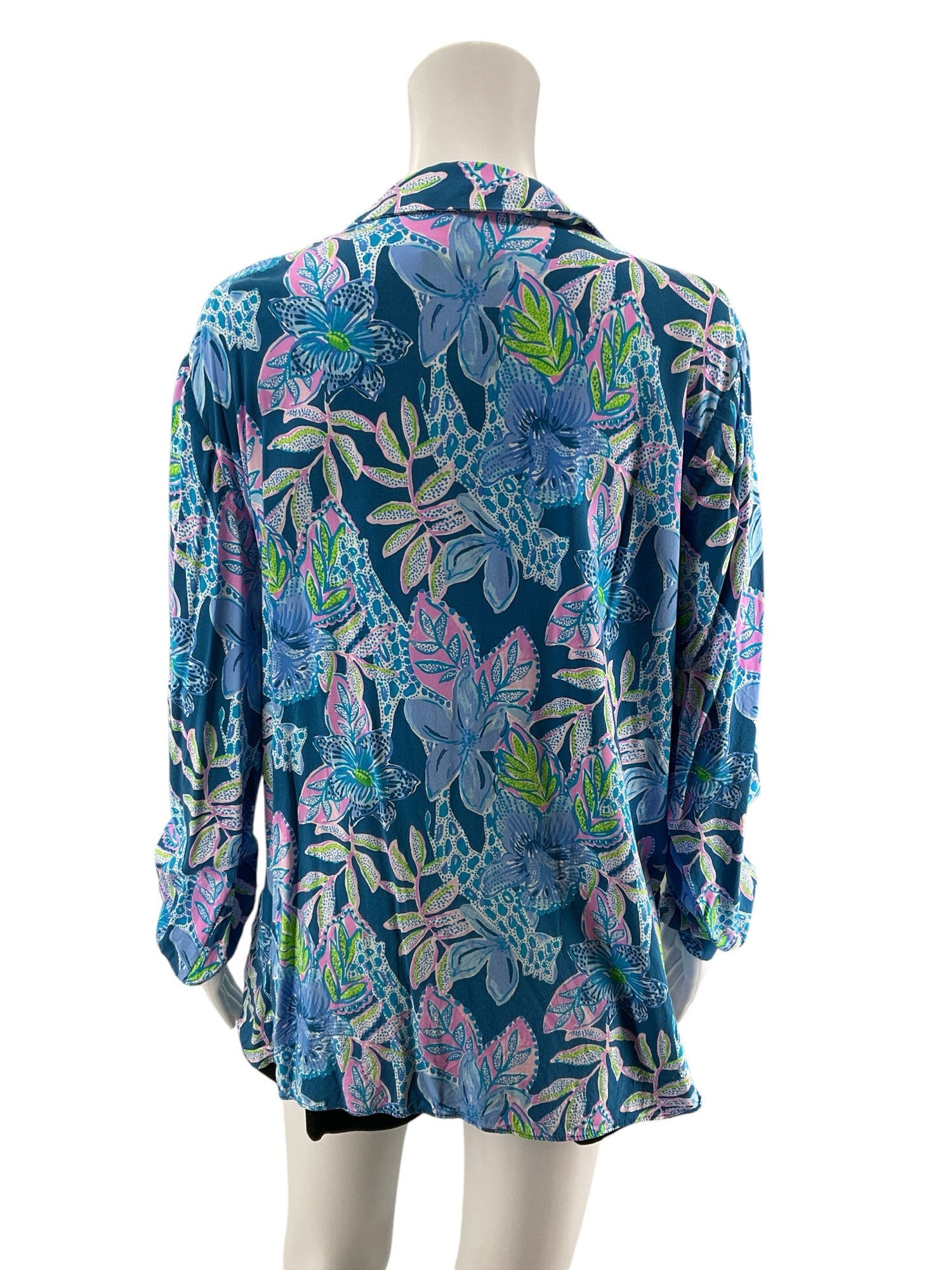 Lilly Pulitzer Size L blue/green/pink Floral Pre-Owned Casual Top - Downstairs