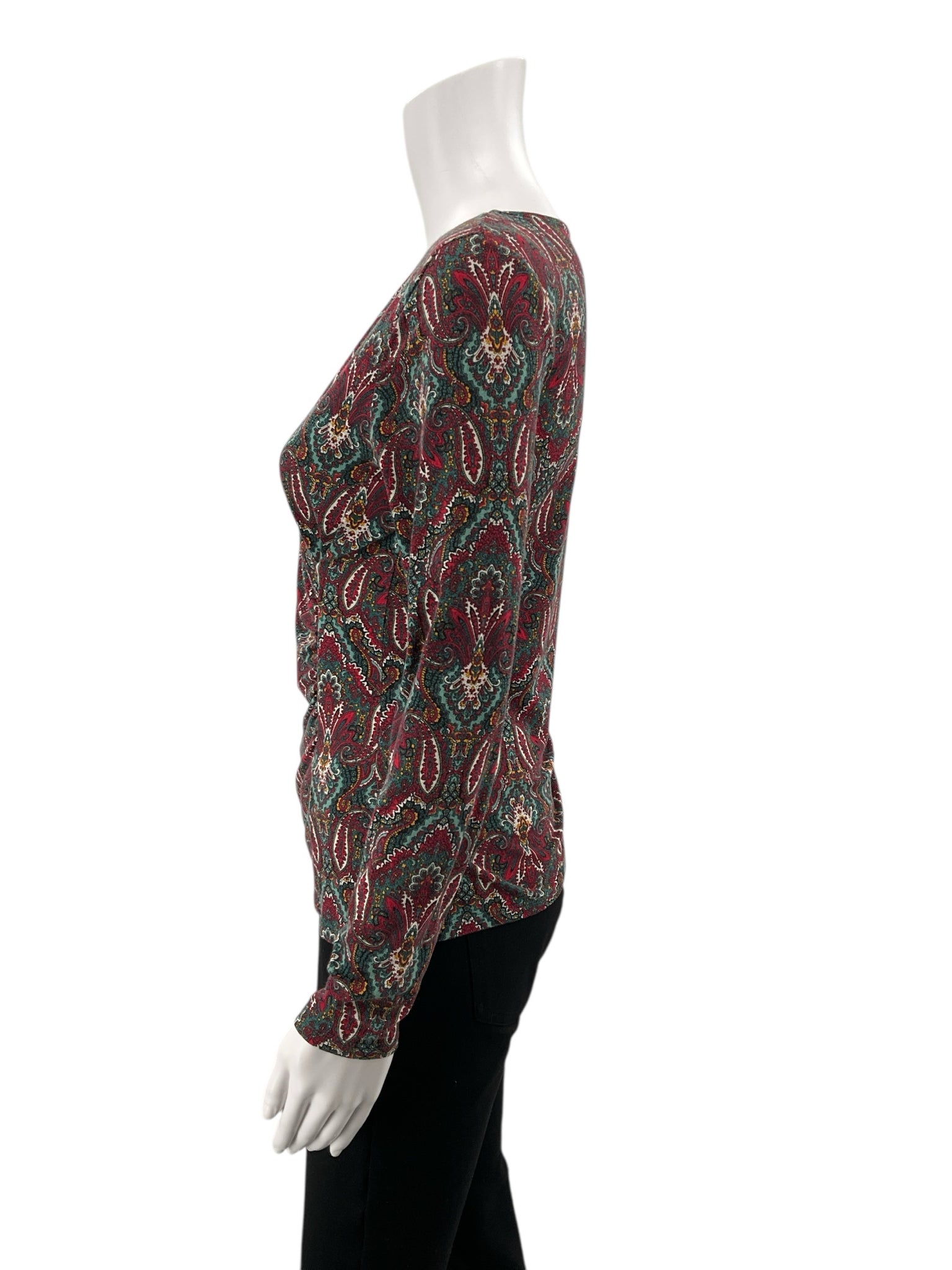 Talbots Red/Green Paisley Pre-Owned Ladies Casual Top -  Size Small Petite