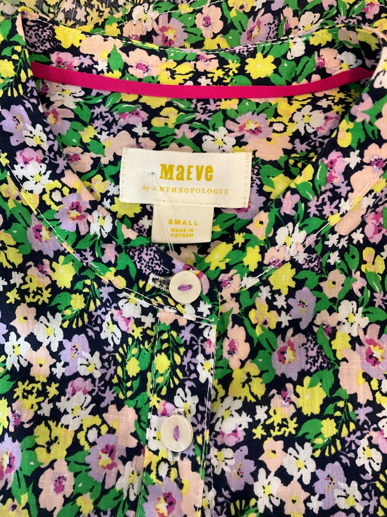 Maeve by Anthropologie multi Long Sleeve Ditsy Floral Peasant Blouse Tie-Cuff Size Small - Size S
