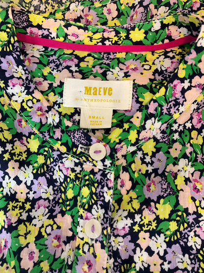 Maeve by Anthropologie multi Long Sleeve Ditsy Floral Peasant Blouse Tie-Cuff Size Small - Size S