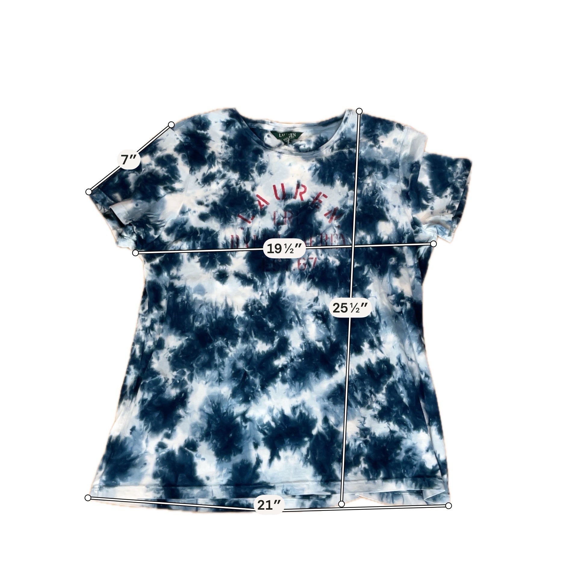 Lauren Ralph Lauren Tie-Dye Graphic Logo T-Shirt Size XL Blue White